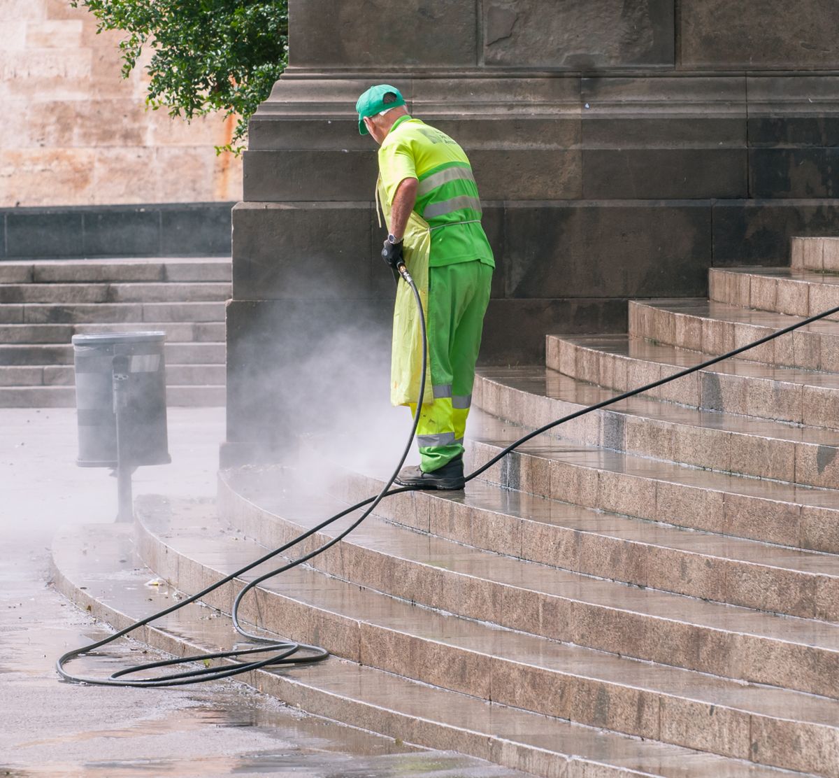 Pressure washing lifting years of grime in one pass